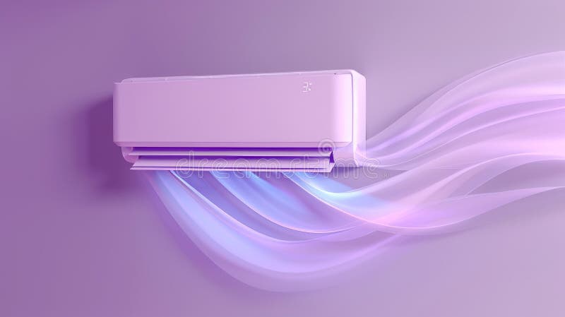 This realistic 3D modern illustration shows a modern air conditioner that controls temperature and climate in a room via a series of cold wind waves. It is perfect for home and office use.. AI generated. This realistic 3D modern illustration shows a modern air conditioner that controls temperature and climate in a room via a series of cold wind waves. It is perfect for home and office use.. AI generated