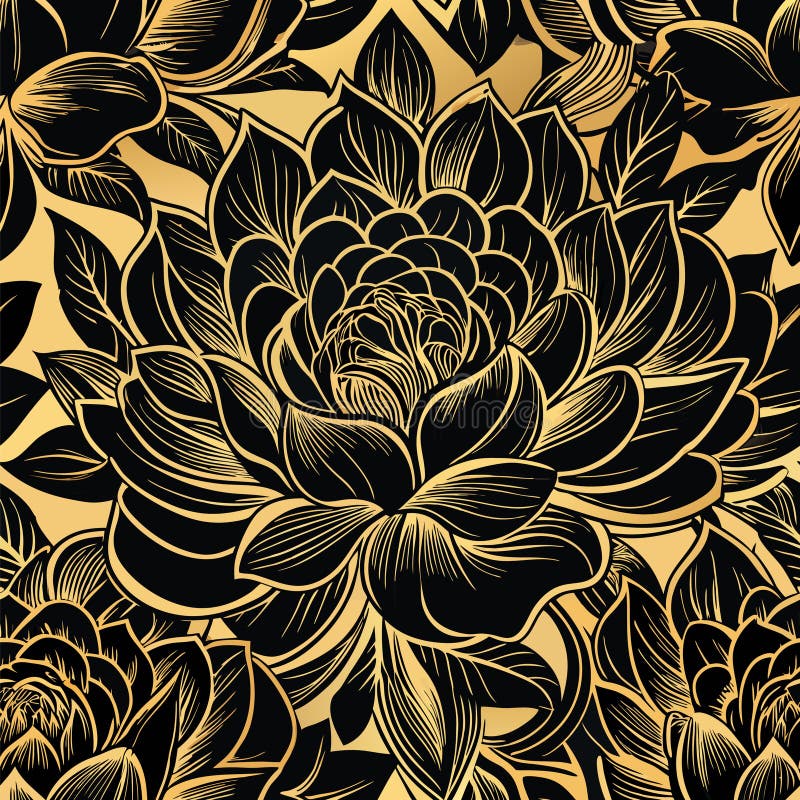 Cette pièce fascinante présente des fleurs noires audacieuses aux accents dorés sur une toile jaune profond, mettant l'accent sur illustration de vecteur