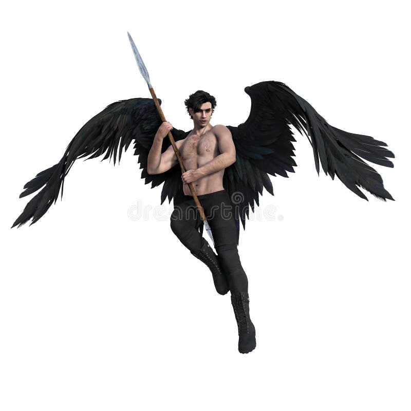 Handsome Dark Angel in Flight Holding a Staff royalty free illustration