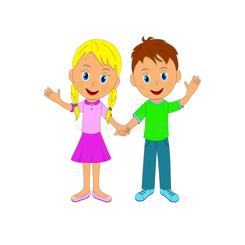 Chłopiec I Dziewczyny Mienia Ono Uśmiecha Się I Ręki Ilustracja Wektor -  Ilustracja złożonej z dziecko, para: 63818247