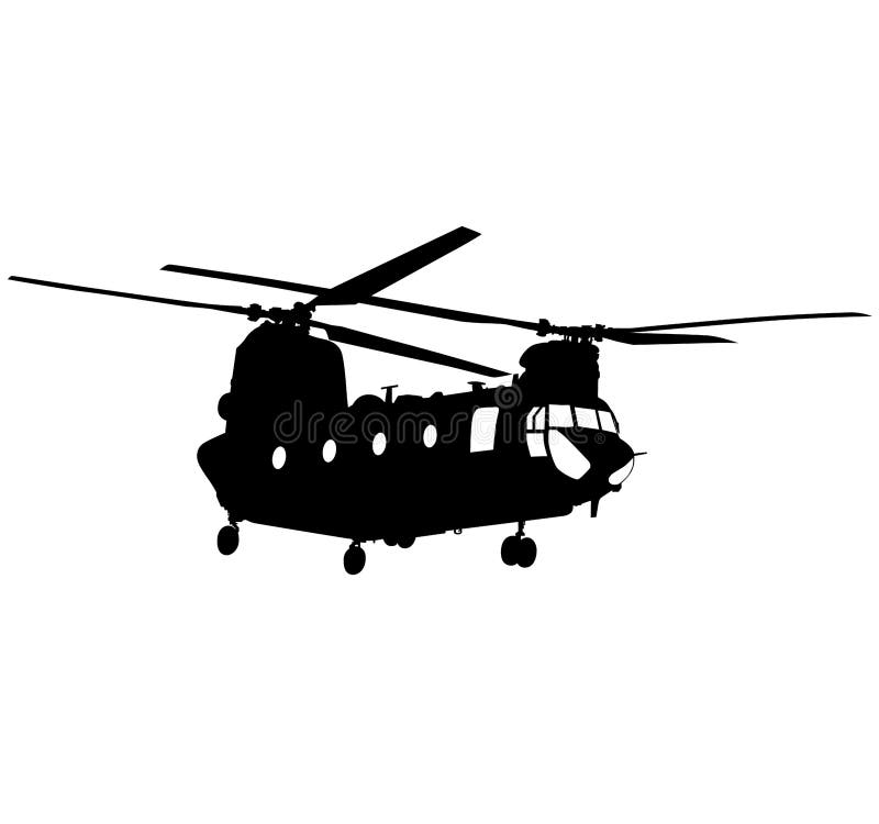 Ch47 chinook twinengine transport hélicoptère avec arrangement de rotor tandem. ch 47 chinook silhouette d'hélicoptère lourd