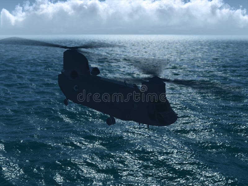 CH-47 chinook volant au-dessus de l'océan