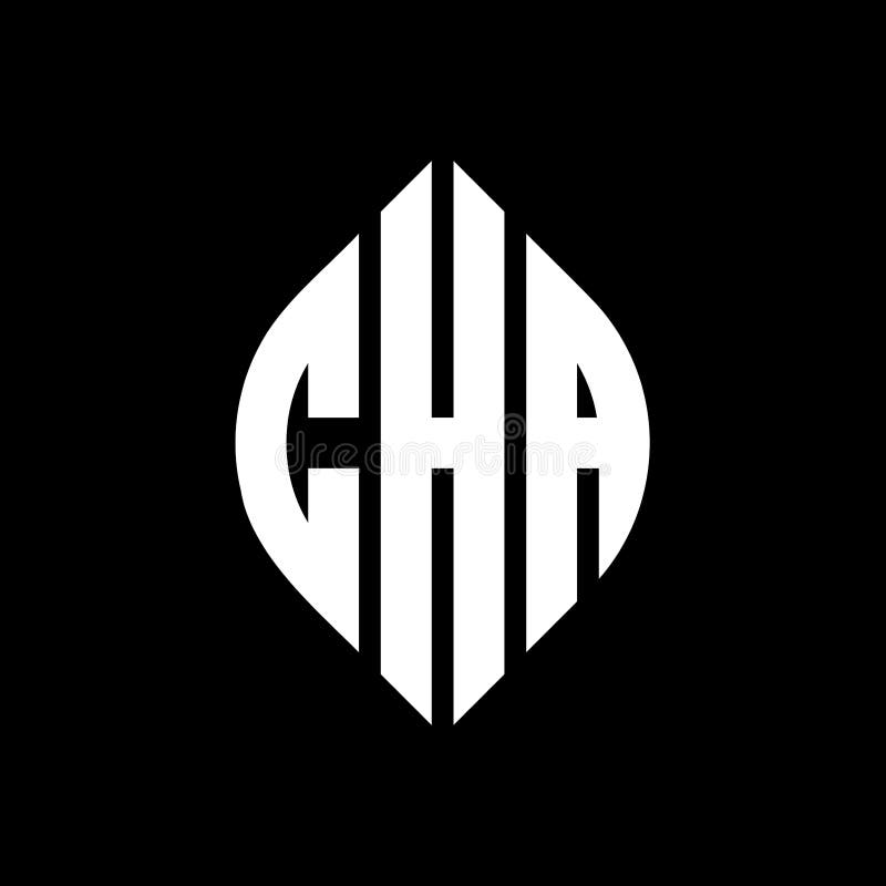 CHA circle letter logo design with circle and ellipse shape. CHA ellipse letters with typographic style. The three initials form a royalty free illustration