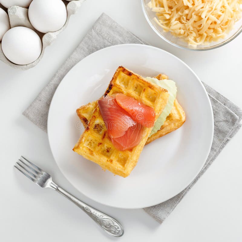 Chaffles with Salmon. Egg and Cheese Waffles for Breakfast Stock Image