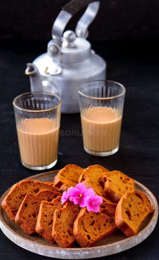 Chai and Toast-Indian Masala Tea Served with Sooji Rusk Toast Stock Image -  Image of brewed, glass: 158574557