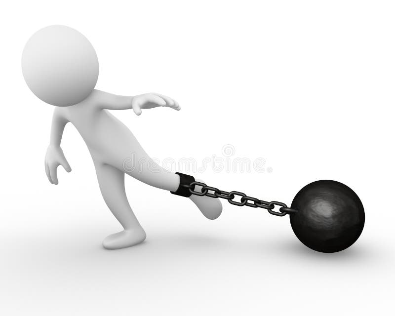 Chain ball attached to a man