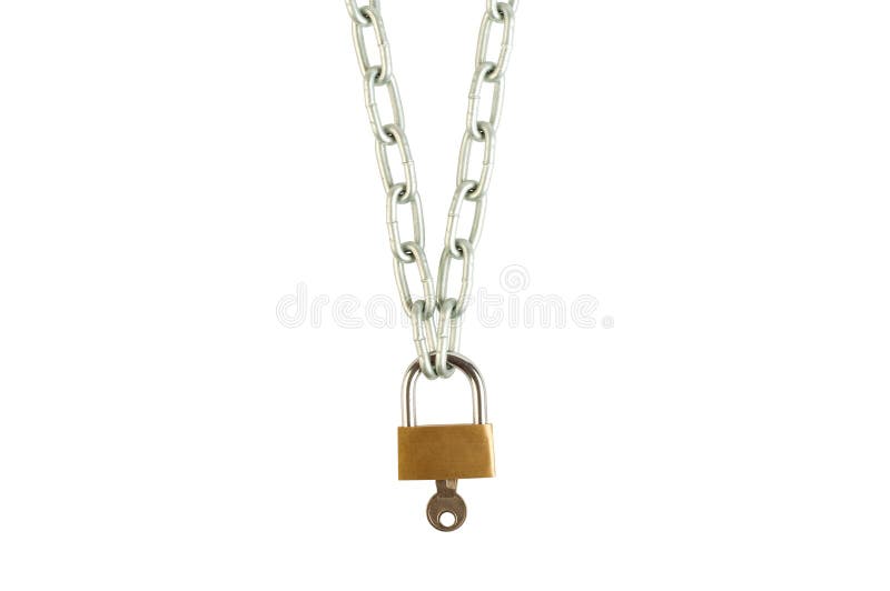 Chain lock with a key stock photography