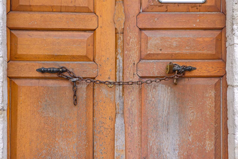Chain Padlocks Closed Door stock photo. Image of padlock 301714456