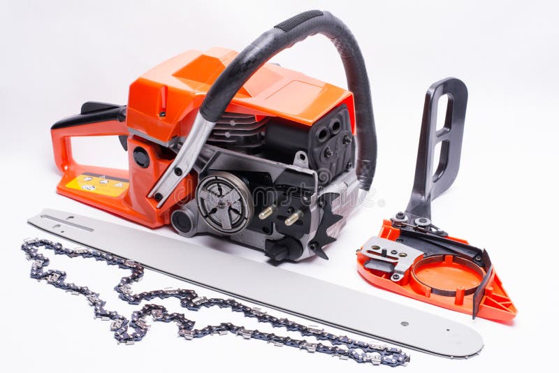 Chain saw parts stock image. Image of white, power, implement 84573051