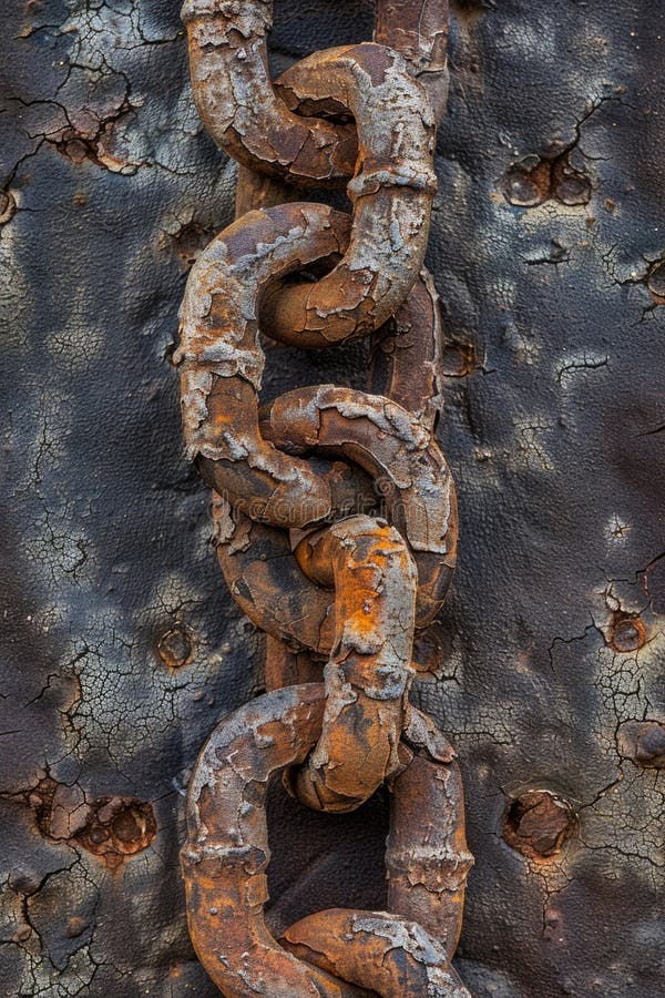 A chain is shown in a close up, with the chain links being rusty stock images
