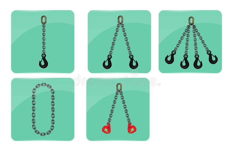 Chain slings set, and glass buttons with chain slings icon