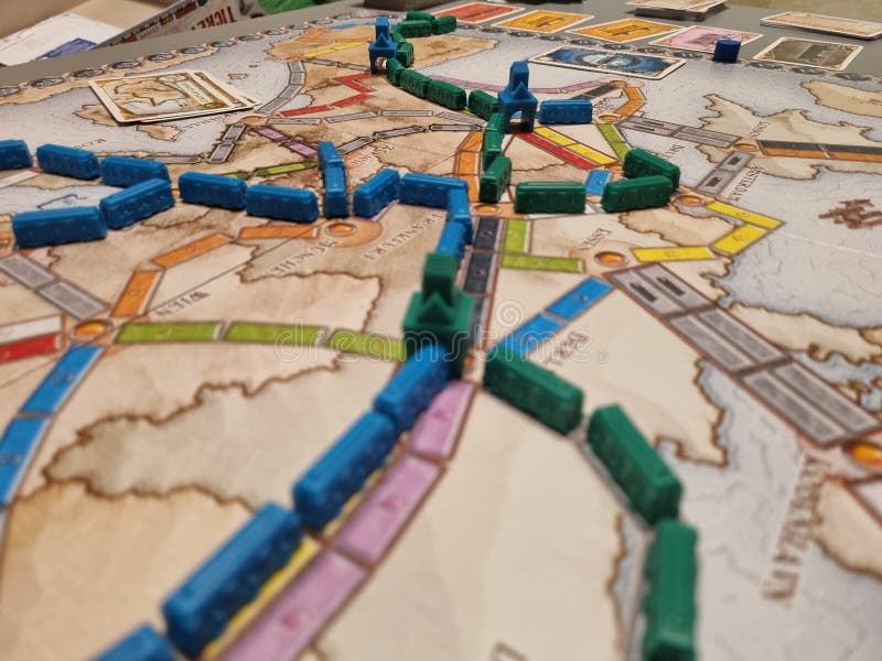 Chain of Trains in Ticket To Ride Board Game. Stock Image Image of