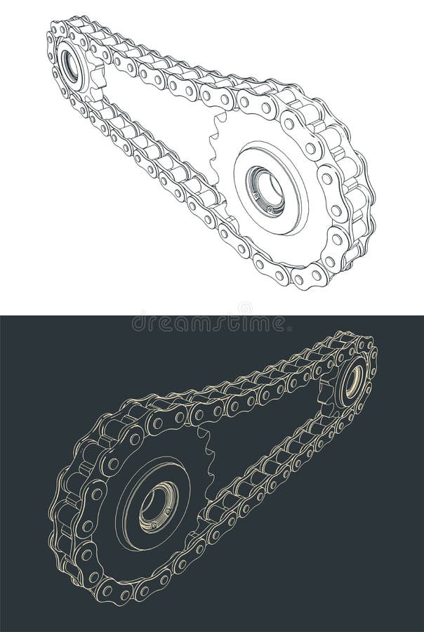 Chain Transmission Chain and Two Wheels Stock Illustration