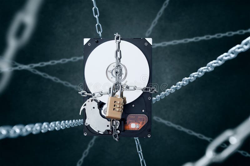 Chained hard disc drive with combination padlock.