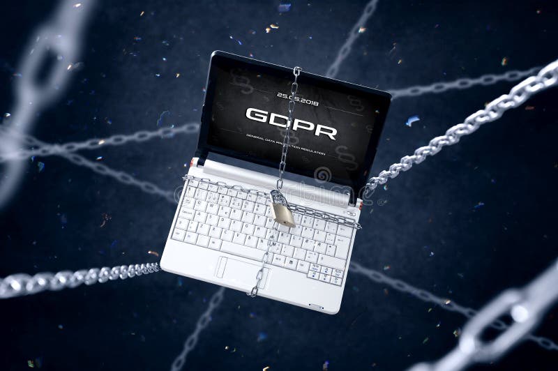 Chained laptop with GDPR sign