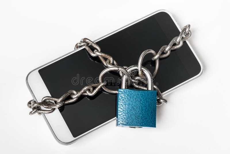 Chained Smartphone with Lock Mobile Phone Security Stock Photo