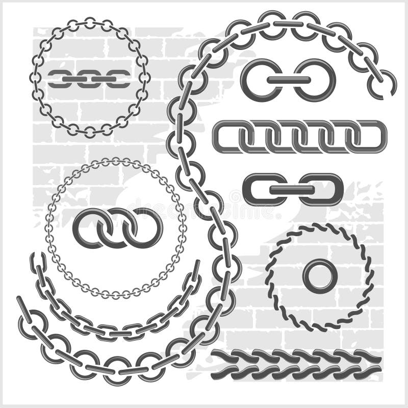 Chains Set Icons, Parts, Circles of Chains Stock Vector