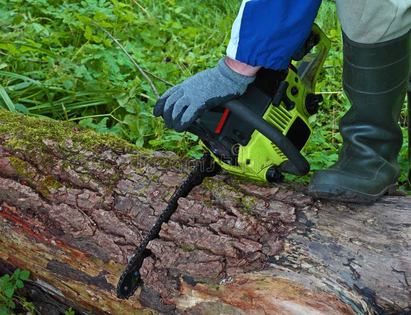 Chainsaw in work stock photo. Image of boot, countryside 26967504