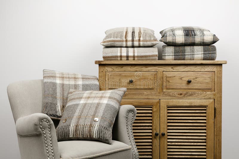 checked cushions and throws