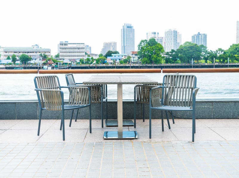 Chair at Terrace Restaurant with City View Stock Image Image of