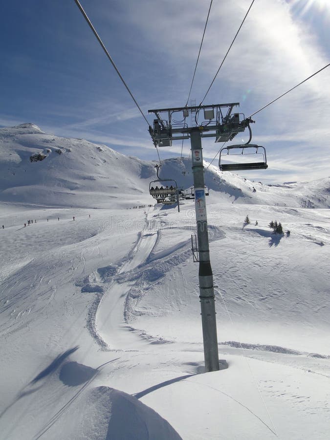 Chairlifts on High Mountain Ski Area Stock Image Image of blue, track