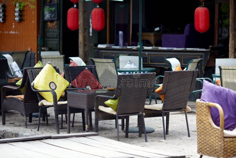 Chairs stock image. Image of asia, rest, pillows, restaurant 20525465