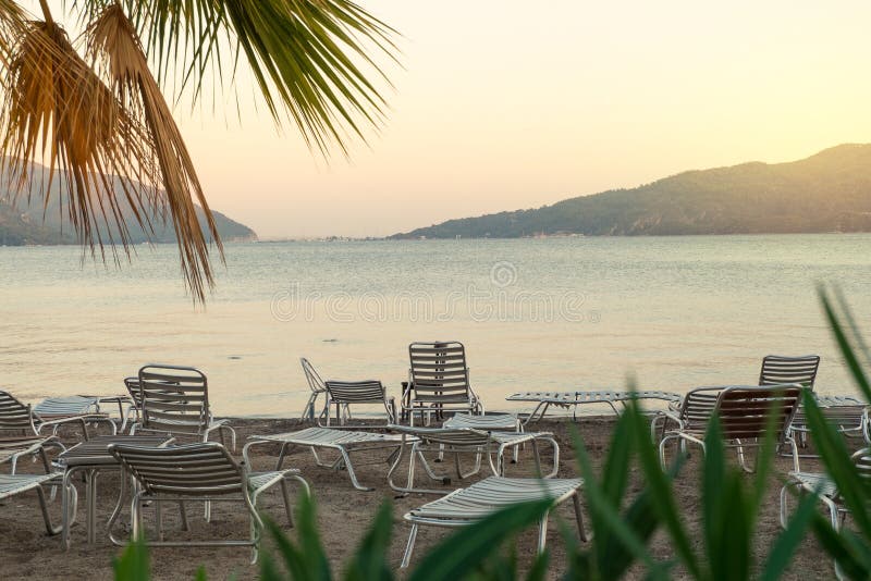 Chairs and Bed on Beach of Marmaris Stock Image Image of chair, dusk 79209693