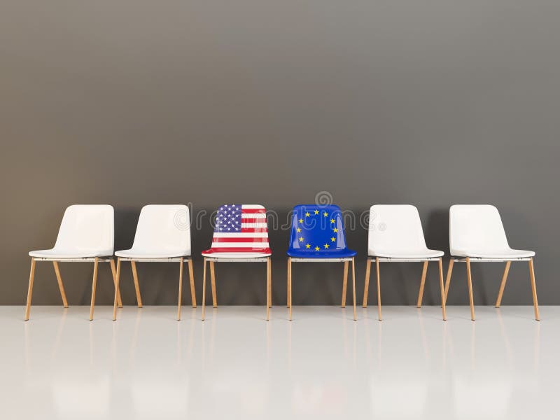 Chairs with Flag of Usa and EU Stock Illustration Illustration of