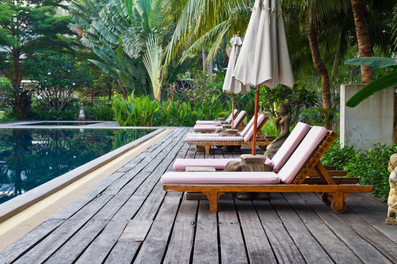 Chairs on a pool deck