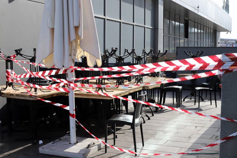 Chairs and Tables are Folded and Closed. Restaurants and Beaches are