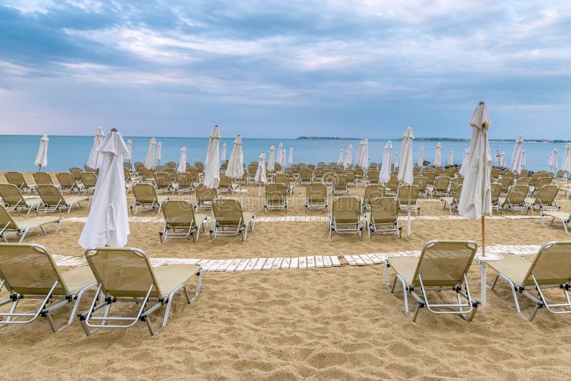 Chairs and Umbrellas on a Beautiful Beach at Sunny Beach on the Black ...