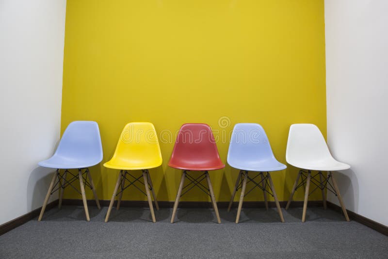 Chairs with Yellow Wall in Office. Stock Photo Image of elegance