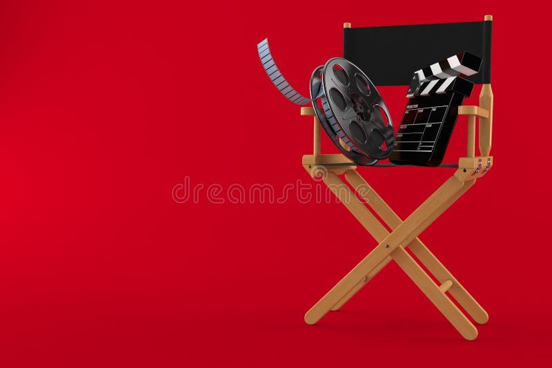 Chaise de cinéaste avec la bobine de film et le bardeau illustration stock Chaise de cinéaste avec la bobine de film et le bardeau illustration stock