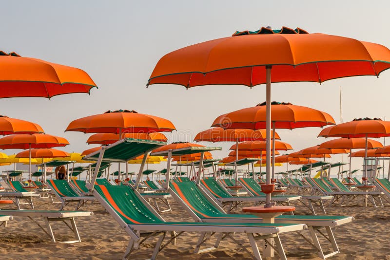 Chaise Longues and Umbrellas on a Beach Stock Image Image of longue, beach 77155861