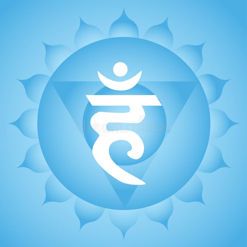 Vishuddha throat chakra symbol on blue background. Vishuddha throat chakra symbol on blue background