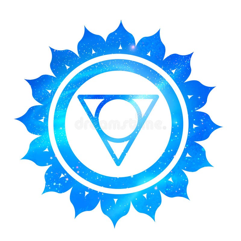 Vector illustration of Vishuddha chakra with outer space and nebula inside. Vector illustration of Vishuddha chakra with outer space and nebula inside.