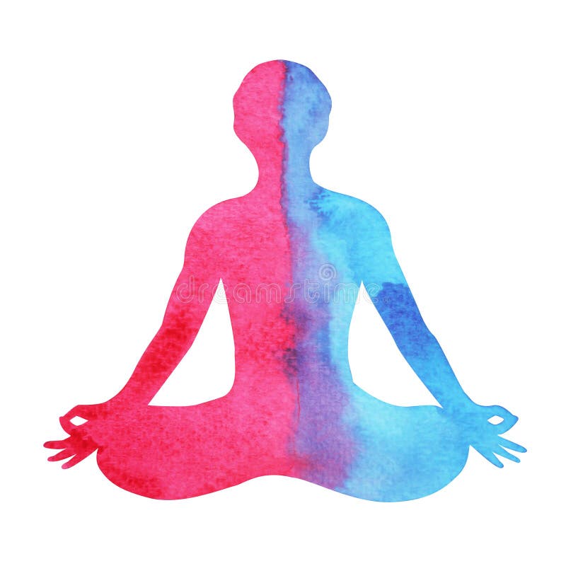 Chakra färglotusblomma poserar yoga, kontrastvattenfärgmålning