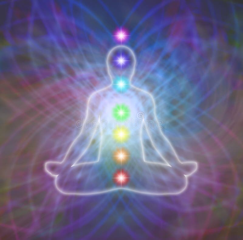 Chakra meditation on matrix energy field vector illustration Chakra meditation on matrix energy field vector illustration