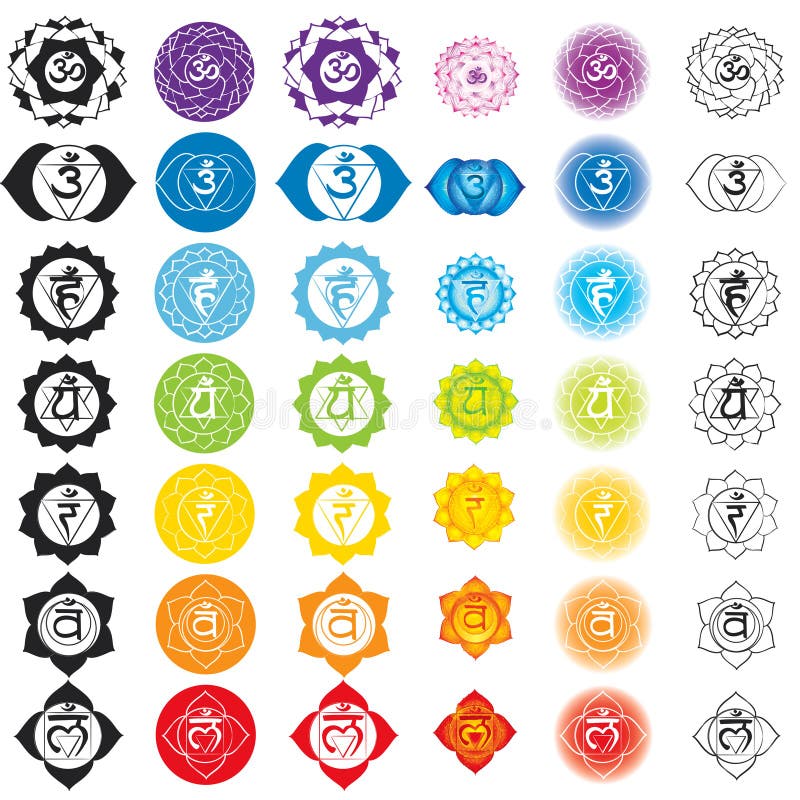 Chakras symboler Begrepp av chakras som används i Hinduism, buddism och Ayurveda För design förbundet med yoga och Indien