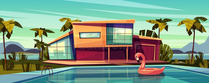 Chalet de lujo con vector de la historieta de la piscina libre illustration Chalet de lujo con vector de la historieta de la piscina libre illustration