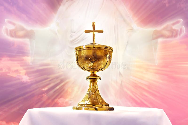 Chalice in an altar with God light in the background