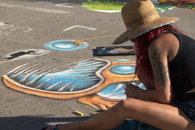 Chalk Artist Creating Art on the Pavement at the Lake Worth Beach Chalk