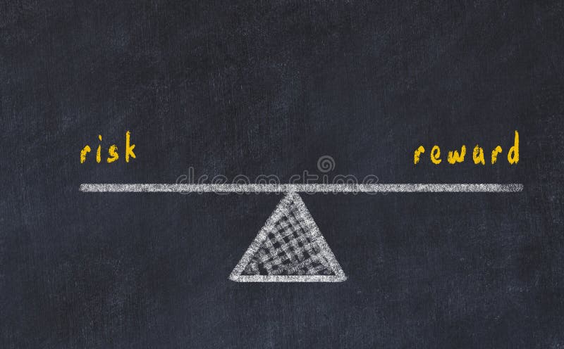 Chalk board sketch illustration. Concept of balance between risk and reward. Risk reward balance illustration illustrations