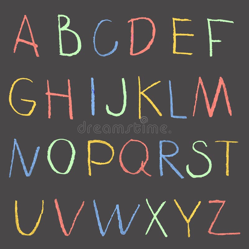 Chalk Color Hand Drawing Alphabet on a Blackboard Stock Vector -  Illustration of school, letter: 57542621