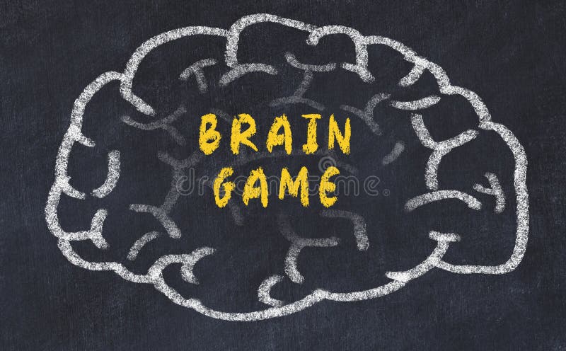Chalk drawing of human brain with inscription brain game royalty free stock photography