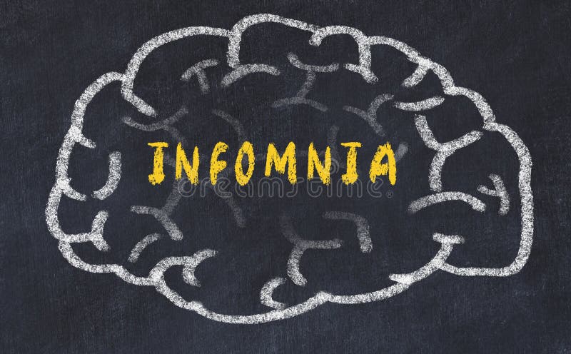 Chalk drawing of human brain with inscription infomnia stock photo