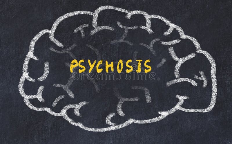Chalk drawing of human brain with inscription psychosis royalty free stock photos