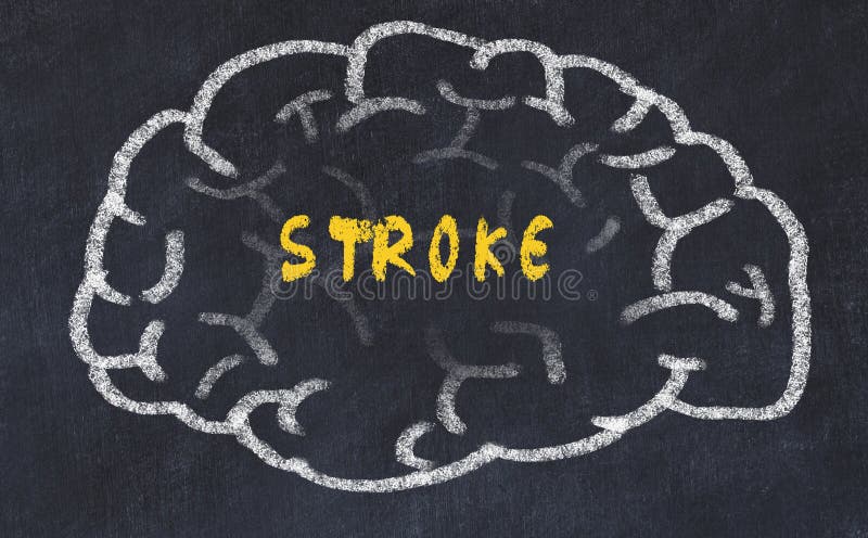 Chalk drawing of human brain with inscription stroke stock photos