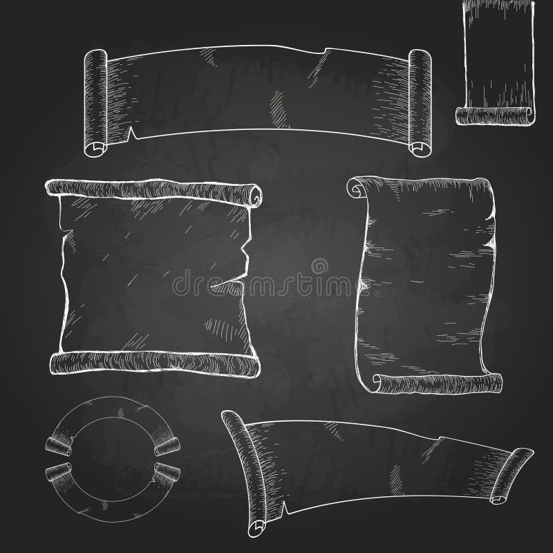 Chalk Drawing. Set of Ribbons. Stock Vector Illustration of design, ornate 41754451