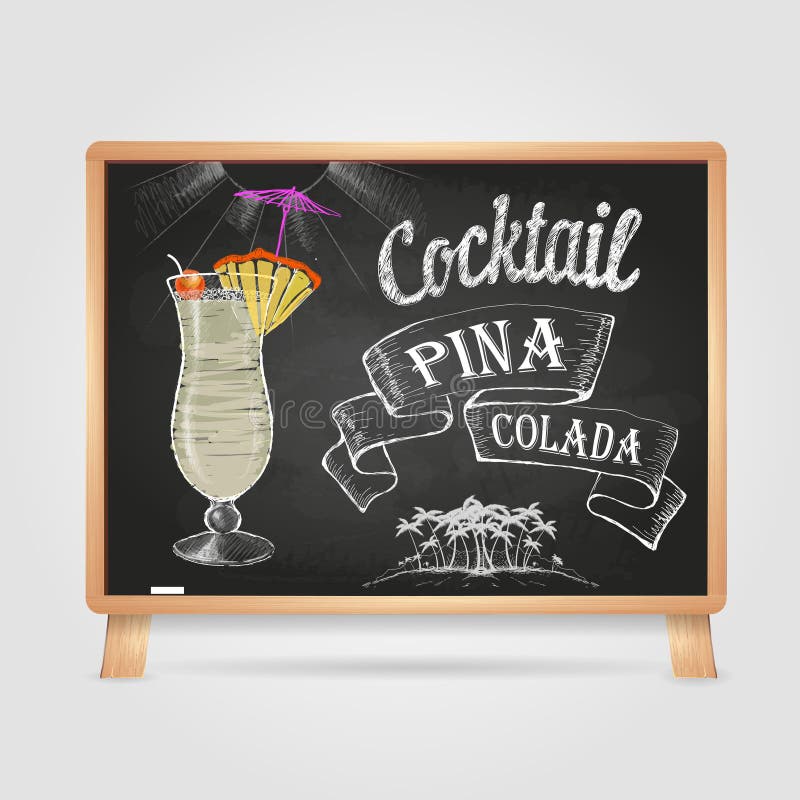 Chalk Drawings. Cocktail Menu Stock Vector Illustration of blackboard